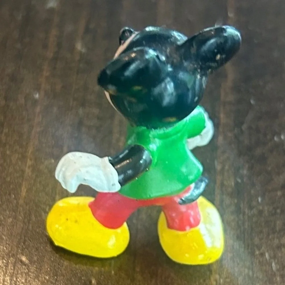 Vintage Disney Mickey Mouse Figure Green Red Yellow PVC Toy Kids Retro‎ 70s 80s